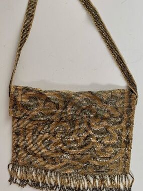 Antique 1920s Art Deco Steel-Cut Micro Beaded Flap Purse Geometric Scroll